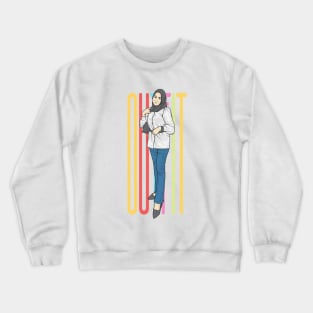 Outfit Girl White And Blue Crewneck Sweatshirt